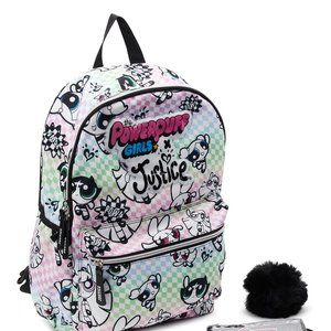 Justice The Powerpuff Girls 17" DIY Checkered Laptop Backpack with Marker Set an